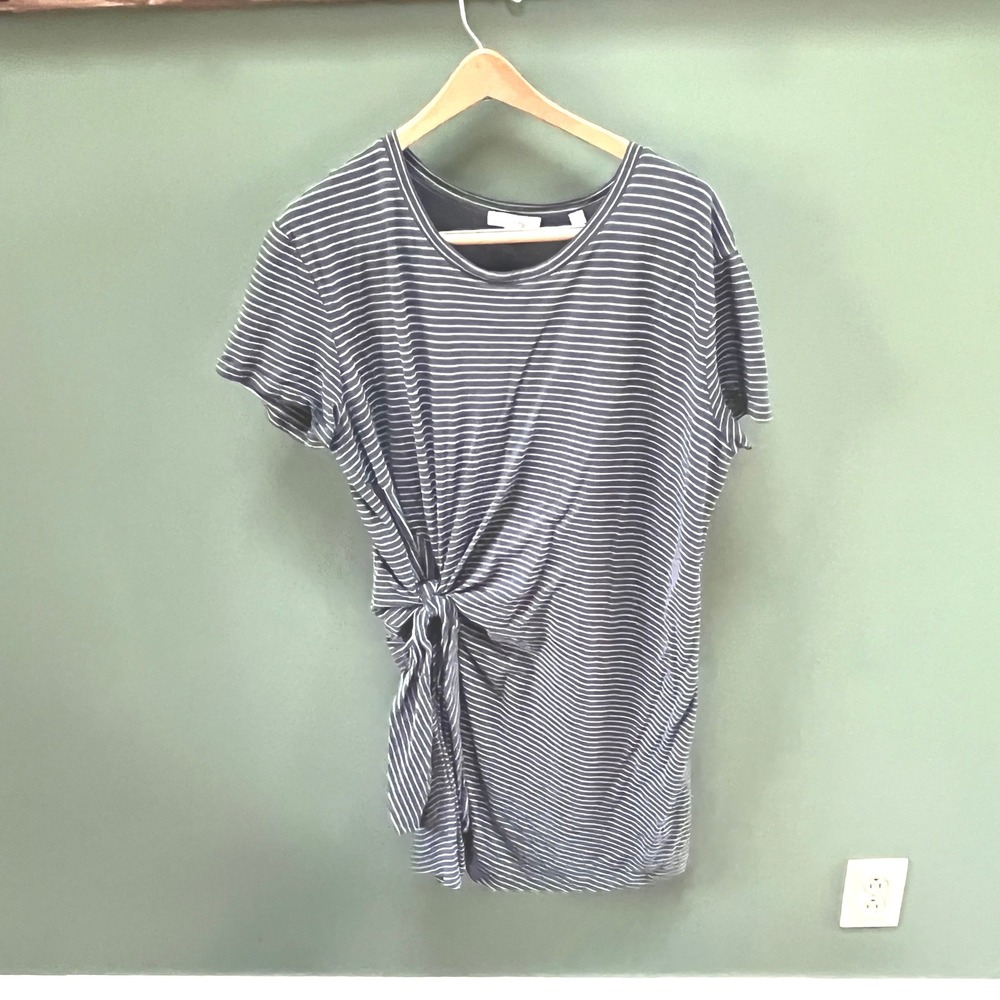 Vince Striped T Shirt Dress Side‎ Tie Knit Grey White Size L